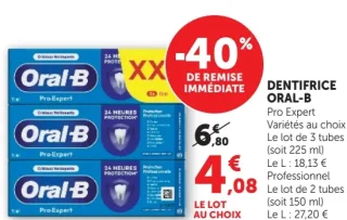 Dentifrice Oral-B Pro Expert ou Professionnel