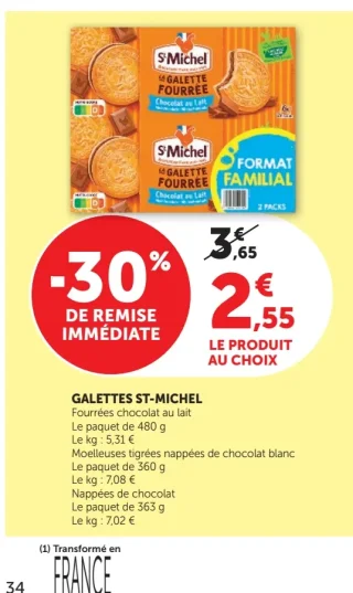Galettes St-Michel Fourrées chocolat au lait, Moelleuses tigrées ou Nappées de chocolat