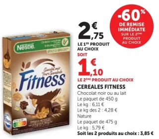 Cereales Fitness Chocolat noir ou au lait ou Nature