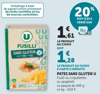 Pâtes sans gluten U Fusilli ou coquillettes ou spaghetti