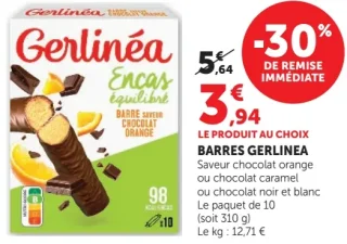 Barres Gerlinéa Saveur chocolat orange ou chocolat caramel ou chocolat noir et blanc