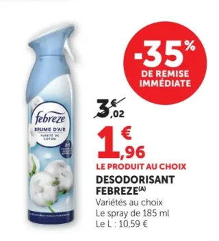 Desodorisant Febreze brume d'air pureté de coton