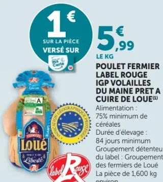 Poulet fermier Label Rouge IGP volailles du Maine prêt à cuire Loué
