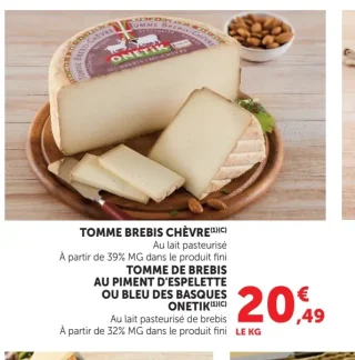 TOMME BREBIS CHÈVRE / TOMME DE BREBIS AU PIMENT D'ESPELETTE OU BLEU DES BASQUES ONETIK