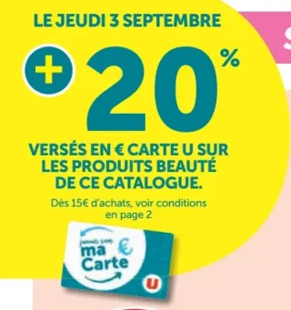 Offre crédit carte U de 20% sur les produits beauté