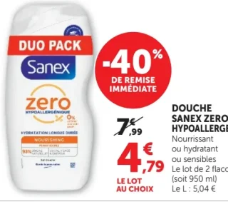 DOUCHE SANEX ZERO HYPOALLERGENIQUE