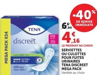 SERVIETTES OU CULOTTES POUR FUITES URINAIRES TENA DISCREET MEGA PACK
