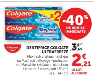 Dentifrice Colgate Ultrafreeze ou Maxfresh