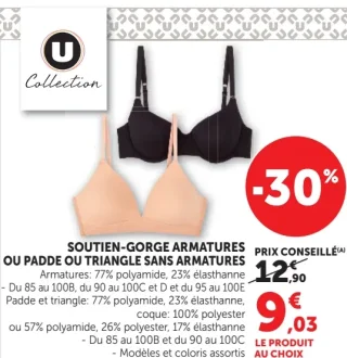 Soutien-gorge armatures ou padde ou triangle sans armatures U Collection