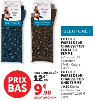 Lot de 2 paires de mi-chaussettes fantaisie femme Bleuforêt