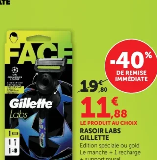 Rasoir Labs Gillette Edition spéciale ou gold Le manche + 1 recharge + support mural