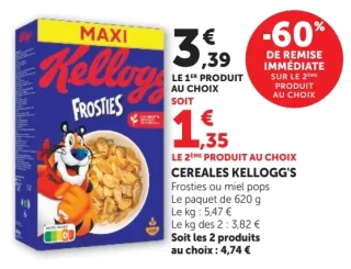 Cereales Kellogg's Frosties ou miel pops