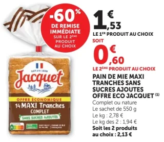 Pain de mie maxi tranches sans sucres ajoutés Jacquet Complet ou nature