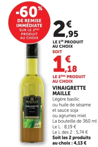 VINAIGRETTE MAILLE Légère basilic ou huile de sésame et sauce soja ou agrumes miel