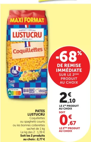 PATES LUSTUCRU Coquillettes ou spaghetti courts ou les bonnes collerettes