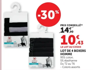 LOT DE 4 BOXERS HOMME U essentiel