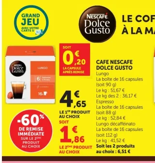 Café en capsules Nescafé Dolce Gusto (Lungo, Espresso, Lungo décafféinato)