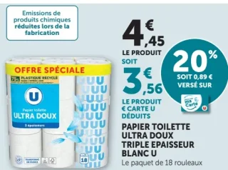 Papier toilette Ultra Doux Triple Epaisseur Blanc U
