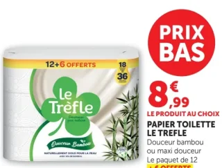 Papier toilette Le Trèfle Douceur bambou ou maxi douceur