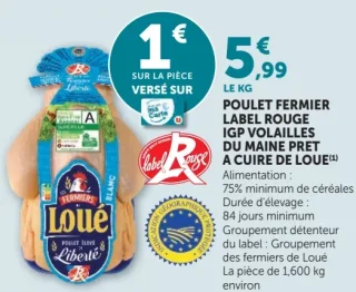 Poulet Fermier Label Rouge IGP Volailles du Maine prêt à cuire de Loué