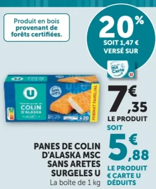 Panés de colin d'Alaska MSC sans arêtes surgelés U