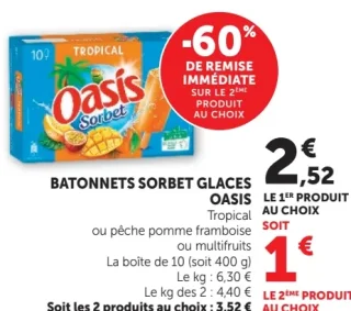 Bâtonnets sorbet glaces Oasis