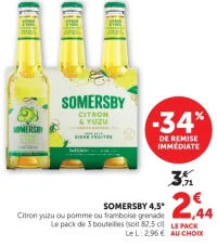 Somersby Citron Yuzu ou pomme ou framboise grenade