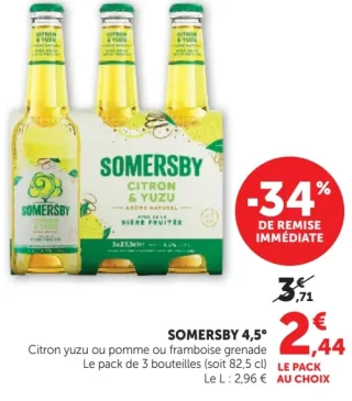 Somersby Citron Yuzu ou pomme ou framboise grenade