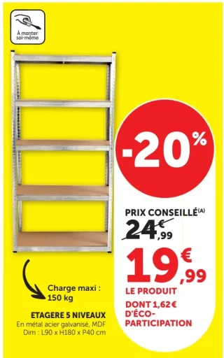 Étagère 5 niveaux en métal acier galvanisé