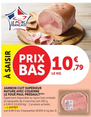 Jambon cuit supérieur nature avec couenne Le Foué Paul Prédault