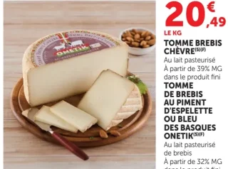 Tomme brebis chèvre ou Tomme de brebis au piment d'Espelette ou Bleu des Basques Onetik