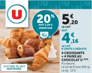 4 croissants + 4 pains au chocolat U