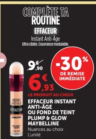 Effaceur Instant Anti-Âge ou Fond de Teint Plump & Glow Maybelline