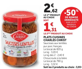 Plats cuisines Charles Christ Saucisses aux lentilles