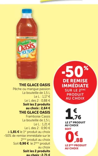 THE GLACE OASIS Pêche ou mangue passion ou Framboise Cassis