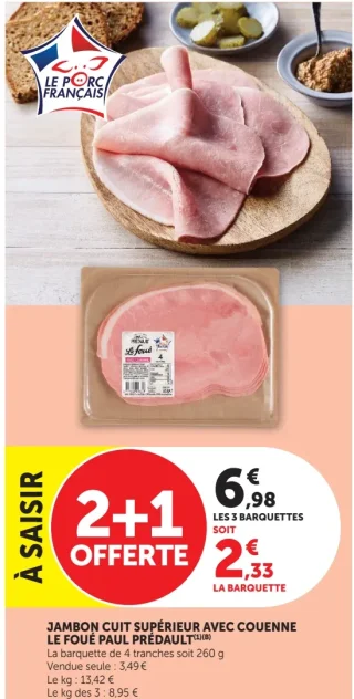 Jambon cuit supérieur avec couenne Le Foué Paul Prédault