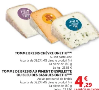 Tomme Brebis Chèvre Onetik ou Tomme de Brebis au Piment d'Espelette ou Bleu des Basques Onetik