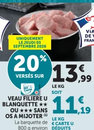 Veau Filière U Blanquette ★★ ou ★★★ Sans Os à Mijoter