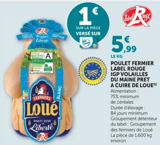 Poulet Fermier Label Rouge IGP Volailles du Maine Prêt à cuire de Loué
