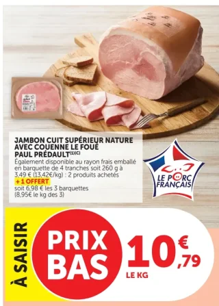 Jambon cuit supérieur nature avec couenne Le Foué Paul Prédault