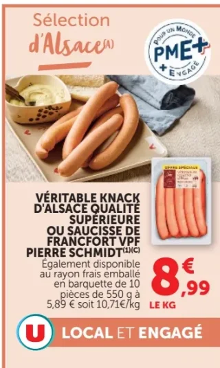 Véritable Knack d'Alsace Qualité Supérieure ou Saucisse de Francfort VPF Pierre Schmidt