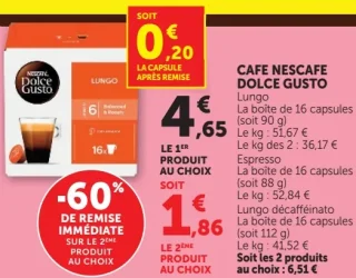 Cafe Nescafe Dolce Gusto Lungo ou Espresso ou Lungo décafféinato