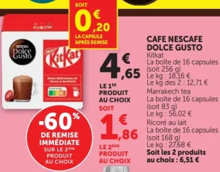 Cafe Nescafe Dolce Gusto Kitkat ou Marrakech tea ou Ricoré au lait