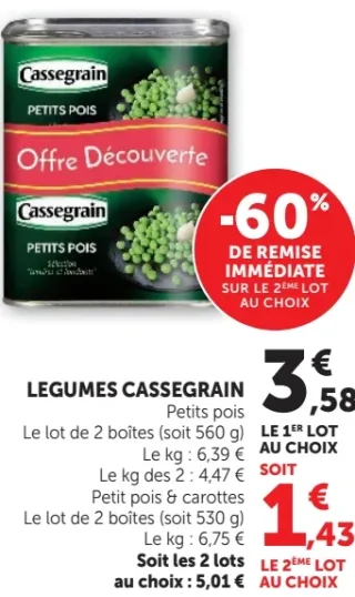 Légumes Cassegrain Petits pois ou Petit pois & carottes