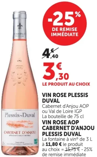 Vin rosé Plessis Duval Cabernet d'Anjou AOP ou Val de Loire IGP