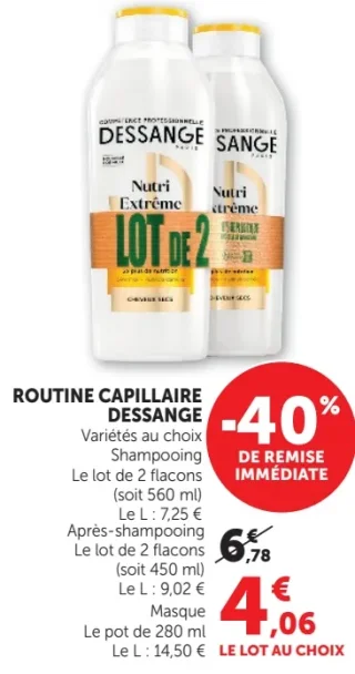 Routine Capillaire Dessange (Shampooing, Après-shampooing ou Masque)