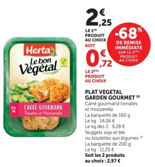 Plat Vegetal Garden Gourmet Carré gourmand tomates et mozzarella ou nuggets soja et blé
