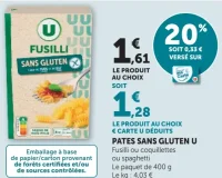 Pâtes sans gluten U