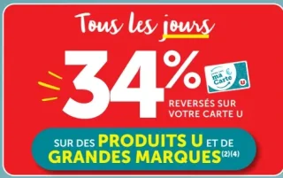 Tous les jours 34% reversés sur votre Carte U sur des produits U et de grandes marques