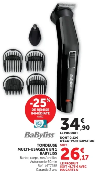 Tondeuse multi-usages 6 en 1 Babyliss MT725E